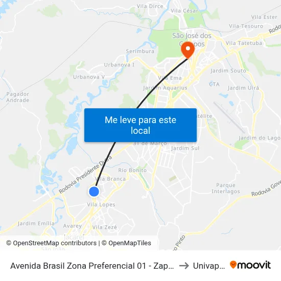 Avenida Brasil Zona Preferencial 01 - Zap 1 Jacareí - São Paulo 12305 Brasil to Univap - Direito map