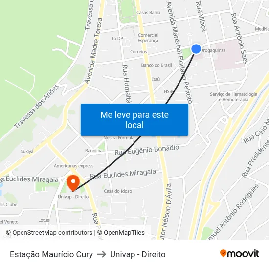 Estação Maurício Cury to Univap - Direito map