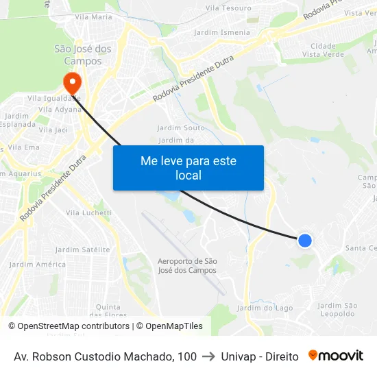 Av. Robson Custodio Machado, 100 to Univap - Direito map