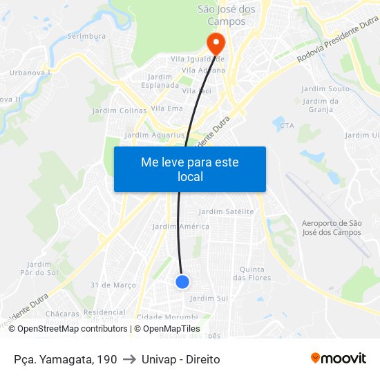 Pça. Yamagata, 190 to Univap - Direito map