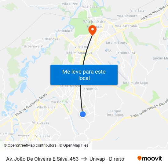 Av. João De Oliveira E Silva, 453 to Univap - Direito map