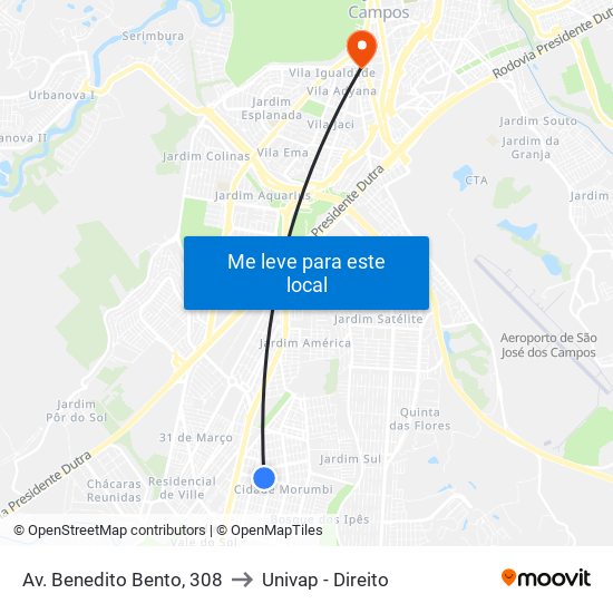 Av. Benedito Bento, 308 to Univap - Direito map