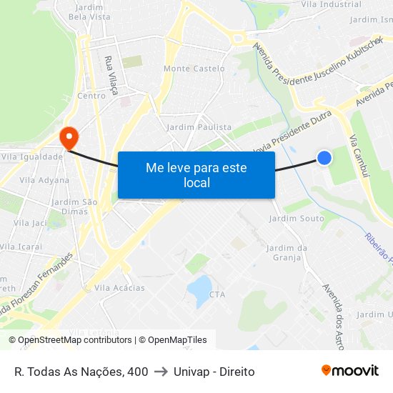 R. Todas As Nações, 400 to Univap - Direito map