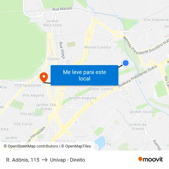 R. Adônis, 115 to Univap - Direito map