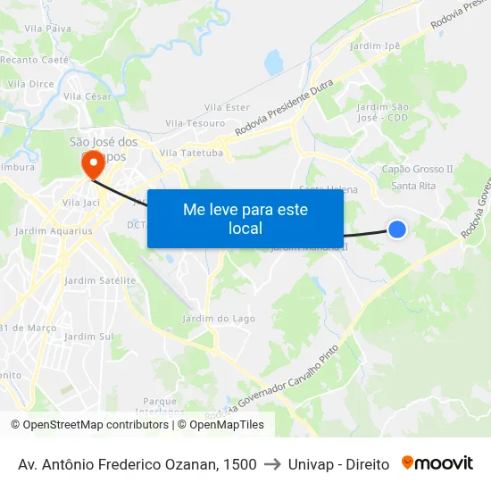 Av. Antônio Frederico Ozanan, 1500 to Univap - Direito map