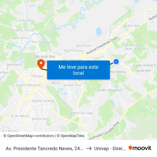 Av. Presidente Tancredo Neves, 2481 to Univap - Direito map