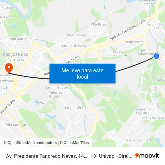 Av. Presidente Tancredo Neves, 1491 to Univap - Direito map