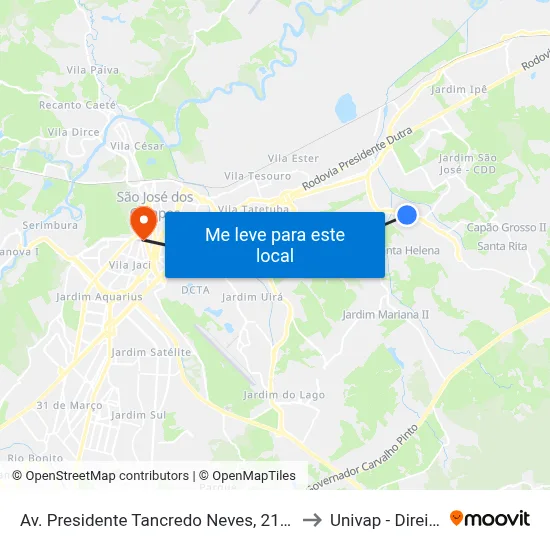 Av. Presidente Tancredo Neves, 2100 to Univap - Direito map