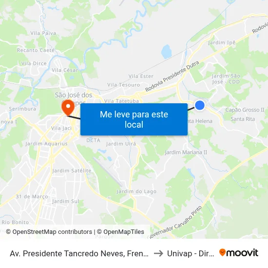 Av. Presidente Tancredo Neves, Frente 2810 to Univap - Direito map
