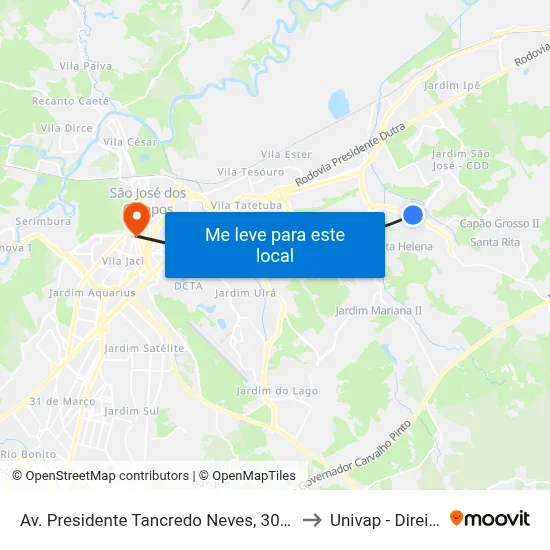Av. Presidente Tancredo Neves, 3004 to Univap - Direito map