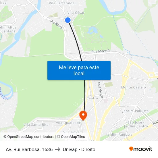 Av. Rui Barbosa, 1636 to Univap - Direito map