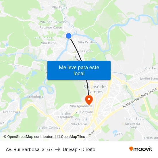 Av. Rui Barbosa, 3167 to Univap - Direito map