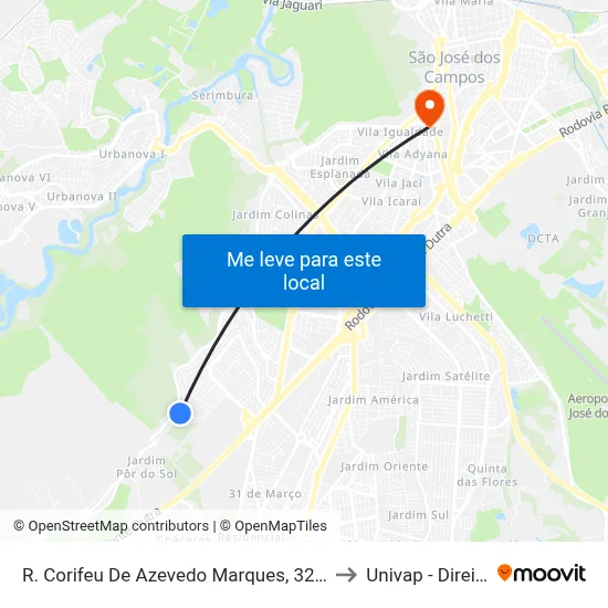R. Corifeu De Azevedo Marques, 3241 to Univap - Direito map