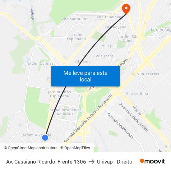 Av. Cassiano Ricardo, Frente 1306 to Univap - Direito map