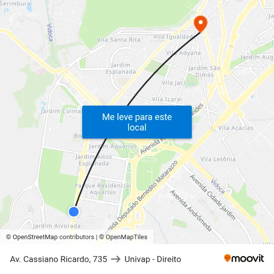 Av. Cassiano Ricardo, 735 to Univap - Direito map