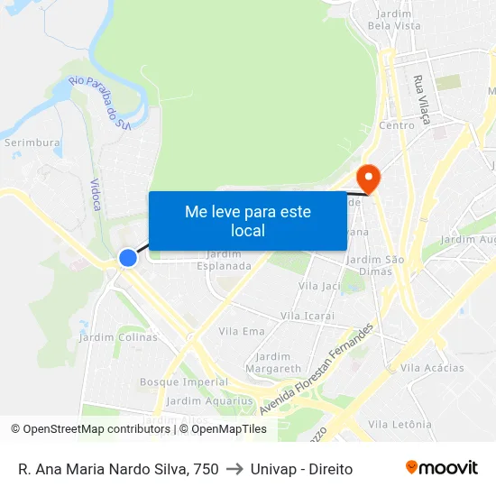 R. Ana Maria Nardo Silva, 750 to Univap - Direito map