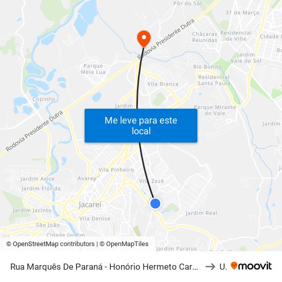 Rua Marquês De Paraná - Honório Hermeto Carneiro Leão Zona Preferencial 01 - Zap 1 Jacareí - São Paulo 12310 Brasil to Unip map