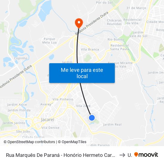 Rua Marquês De Paraná - Honório Hermeto Carneiro Leão Zona Preferencial 01 - Zap 1 Jacareí - São Paulo 12312 Brasil to Unip map