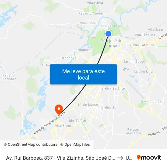 Av. Rui Barbosa, 837 - Vila Zizinha, São José Dos Campos to Unip map