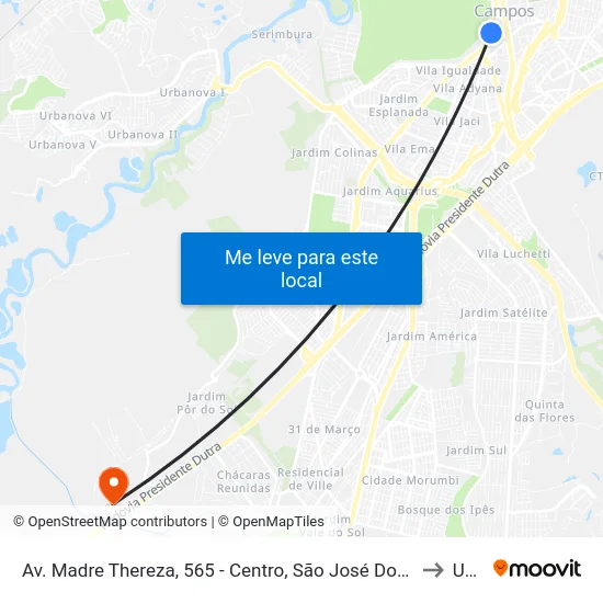 Av. Madre Thereza, 565 - Centro, São José Dos Campos to Unip map