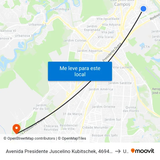 Avenida Presidente Juscelino Kubitschek, 4694 - Jardim Jussara, São José Dos Campos to Unip map