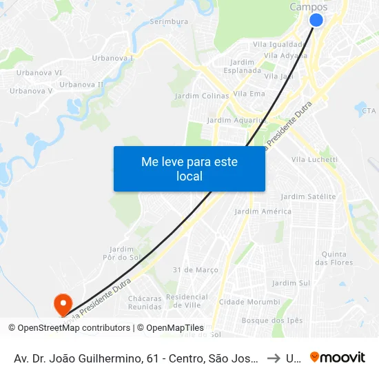 Av. Dr. João Guilhermino, 61 - Centro, São José Dos Campos to Unip map
