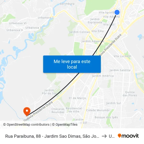 Rua Paraibuna, 88 - Jardim Sao Dimas, São José Dos Campos to Unip map