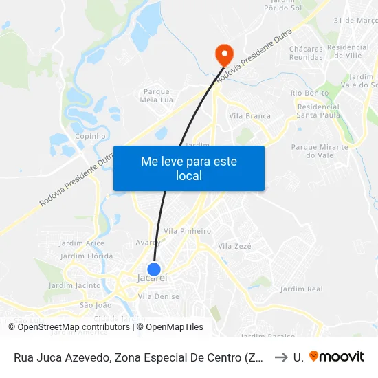 Rua Juca Azevedo, Zona Especial De Centro (Zec), Jacareí - São Paulo, 12309, Brasil - Jardim Mesquita, Jacareí to Unip map