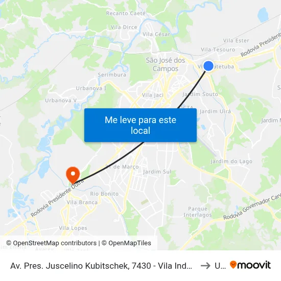 Av. Pres. Juscelino Kubitschek, 7430 - Vila Industrial, São José Dos Campos to Unip map