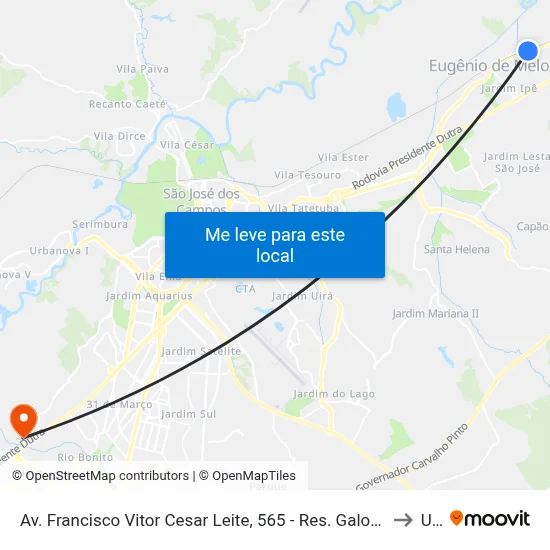 Av. Francisco Vitor Cesar Leite, 565 - Res. Galo Branco, São José Dos Campos to Unip map