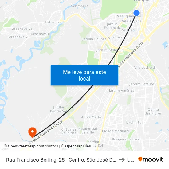 Rua Francisco Berling, 25 - Centro, São José Dos Campos to Unip map