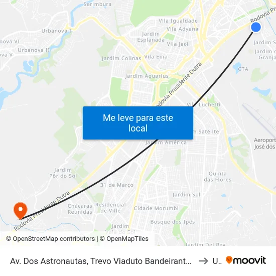 Av. Dos Astronautas, Trevo Viaduto Bandeirantes  - Campus Do Cta, São José Dos Campos to Unip map