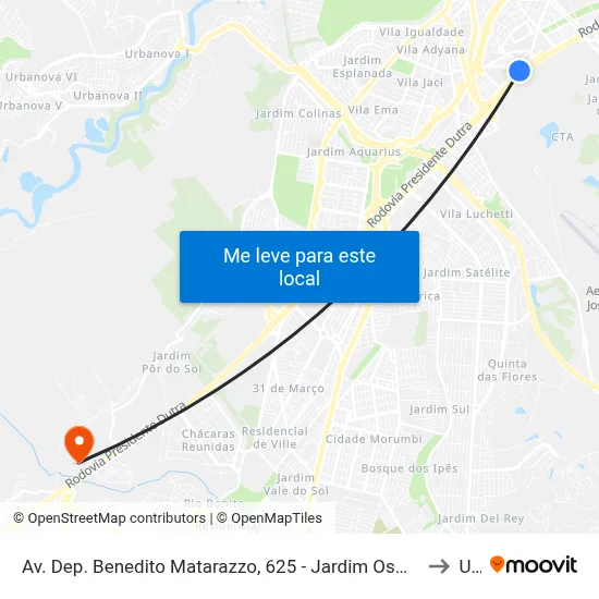 Av. Dep. Benedito Matarazzo, 625 - Jardim Oswaldo Cruz, São José Dos Campos to Unip map
