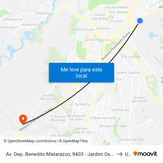 Av. Dep. Benedito Matarazzo, 9403 - Jardim Oswaldo Cruz, São José Dos Campos to Unip map