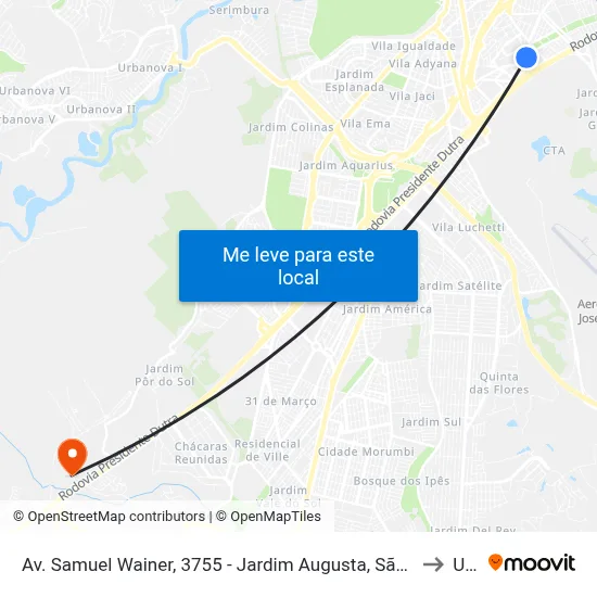 Av. Samuel Wainer, 3755 - Jardim Augusta, São José Dos Campos to Unip map