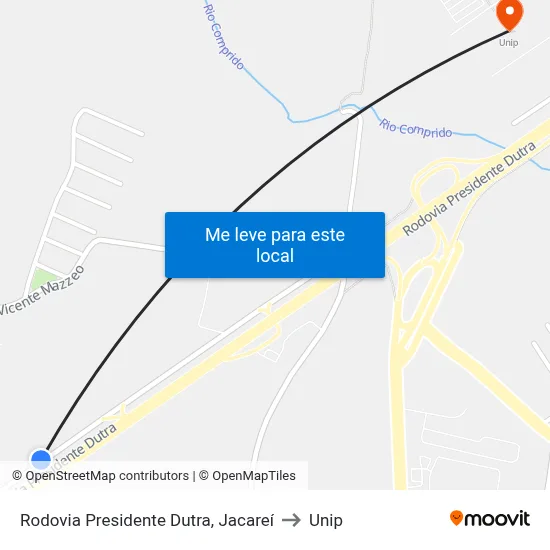Rodovia Presidente Dutra, Jacareí to Unip map
