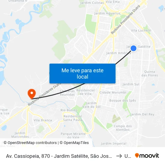 Av. Cassiopeia, 870 - Jardim Satélite, São José Dos Campos to Unip map