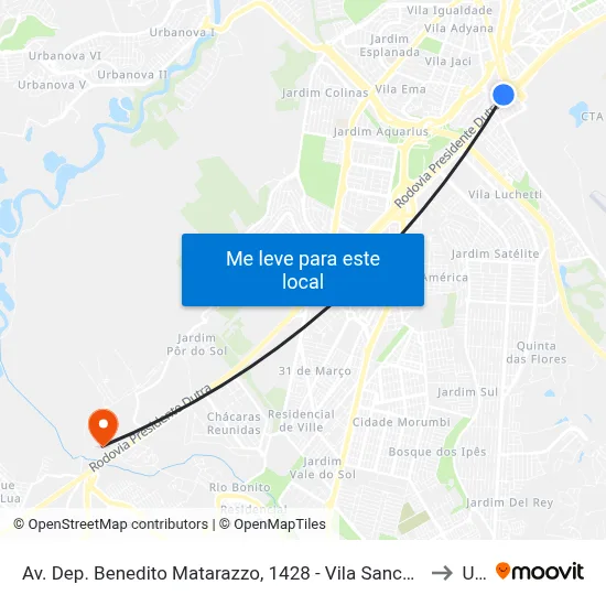 Av. Dep. Benedito Matarazzo, 1428 - Vila Sanches, São José Dos Campos to Unip map