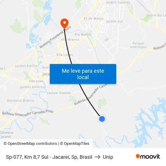 Sp-077, Km 8,7 Sul - Jacareí, Sp, Brasil to Unip map