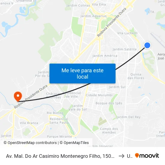 Av. Mal. Do Ar Casimiro Montenegro Filho, 1500 - Vila Sao Bento, São José Dos Campos to Unip map