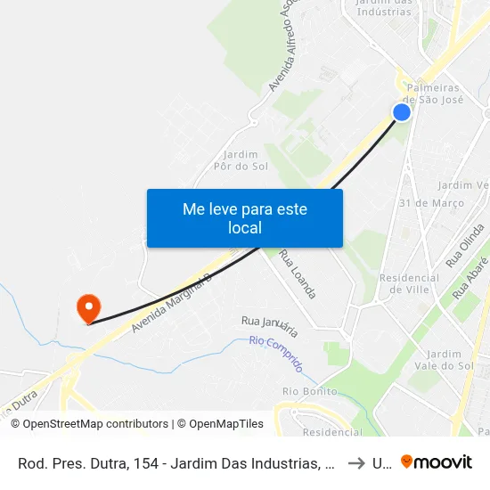 Rod. Pres. Dutra, 154 - Jardim Das Industrias, São José Dos Campos to Unip map