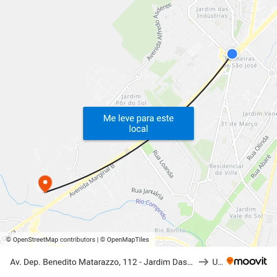 Av. Dep. Benedito Matarazzo, 112 - Jardim Das Industrias, São José Dos Campos to Unip map