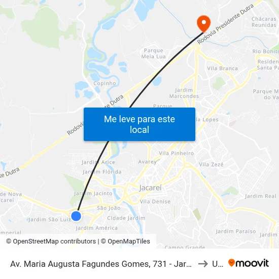 Av. Maria Augusta Fagundes Gomes, 731 - Jardim Sao Paulo, Jacareí to Unip map