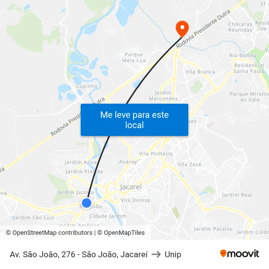 Av. São João, 276 - São João, Jacareí to Unip map