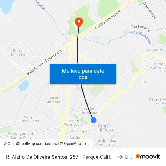 R. Alziro De Oliveira Santos, 257 - Parque California, Jacareí to Unip map