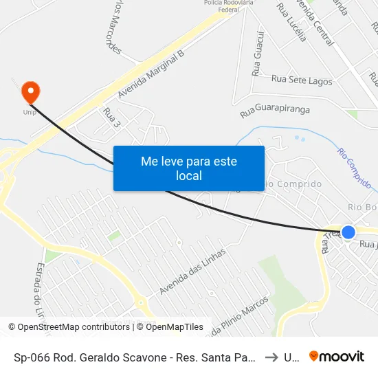 Sp-066 Rod. Geraldo Scavone - Res. Santa Paula, Jacareí to Unip map