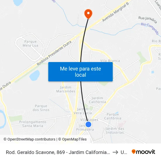 Rod. Geraldo Scavone, 869 - Jardim California, Jacareí to Unip map