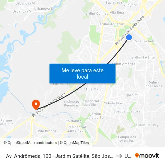 Av. Andrômeda, 100 - Jardim Satélite, São José Dos Campos to Unip map