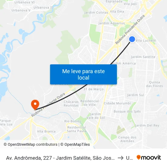 Av. Andrômeda, 227 - Jardim Satélite, São José Dos Campos to Unip map