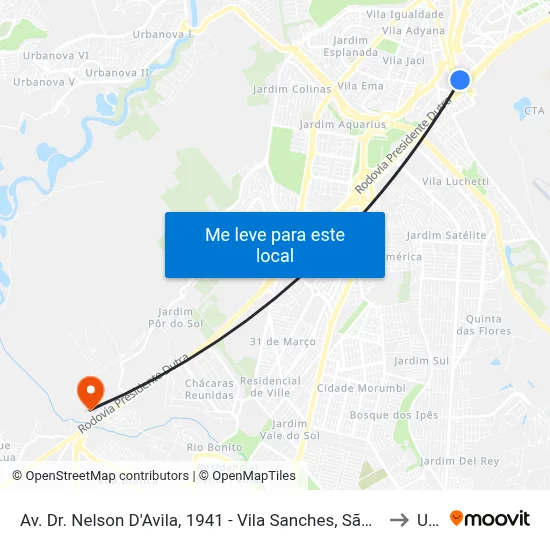 Av. Dr. Nelson D'Avila, 1941 - Vila Sanches, São José Dos Campos to Unip map